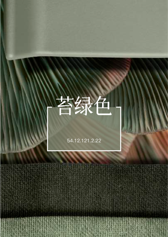 Close-up of layered textures in moss green and earthy tones, resembling natural elements.